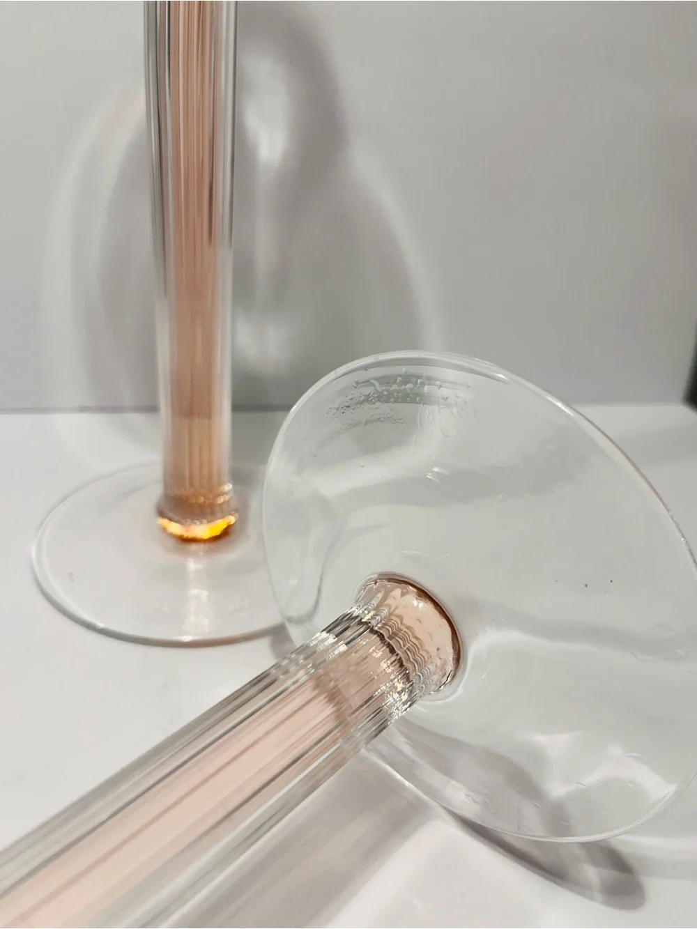 Vtg IVV  Italy Tall Postmodern Vetraria Valdarnese 2 Pink Glass Candle Holders